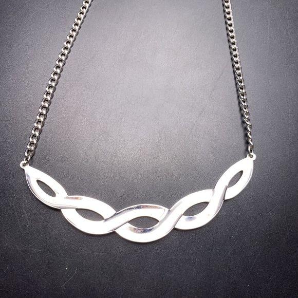 Sarah Coventry Bib Necklace Silver Tone Twisted Woven Design Look Signed Vintage - Picture 8 of 8